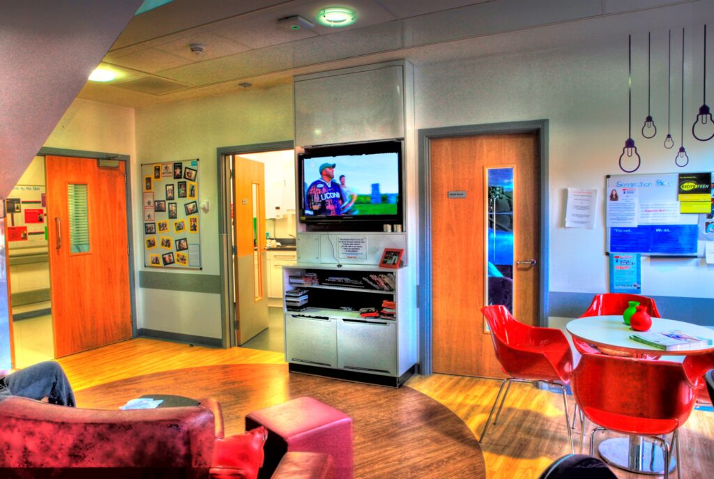 The image shows another interior view of the teenage cancer unit