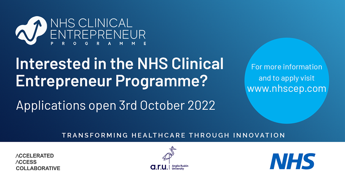 Image shows a flyer to sign up to clinical entrepreneur programme