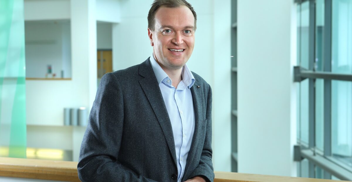Wayne Elliot in a corridor overlooking the main atrium in the RVI
