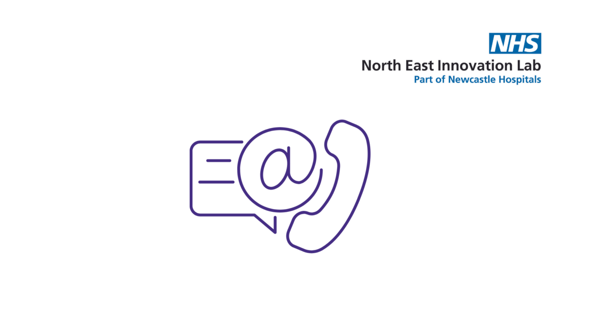 A graphic with symbols representing a message, an email and a phone.