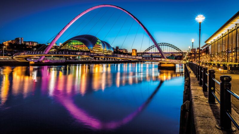 A view of Newcastle Quayside at night.