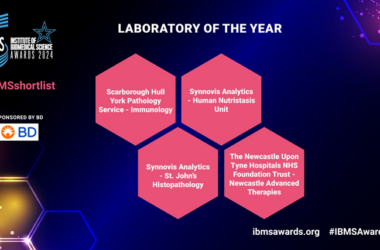 The image shows a pink hexagon graphic with the finalists,
