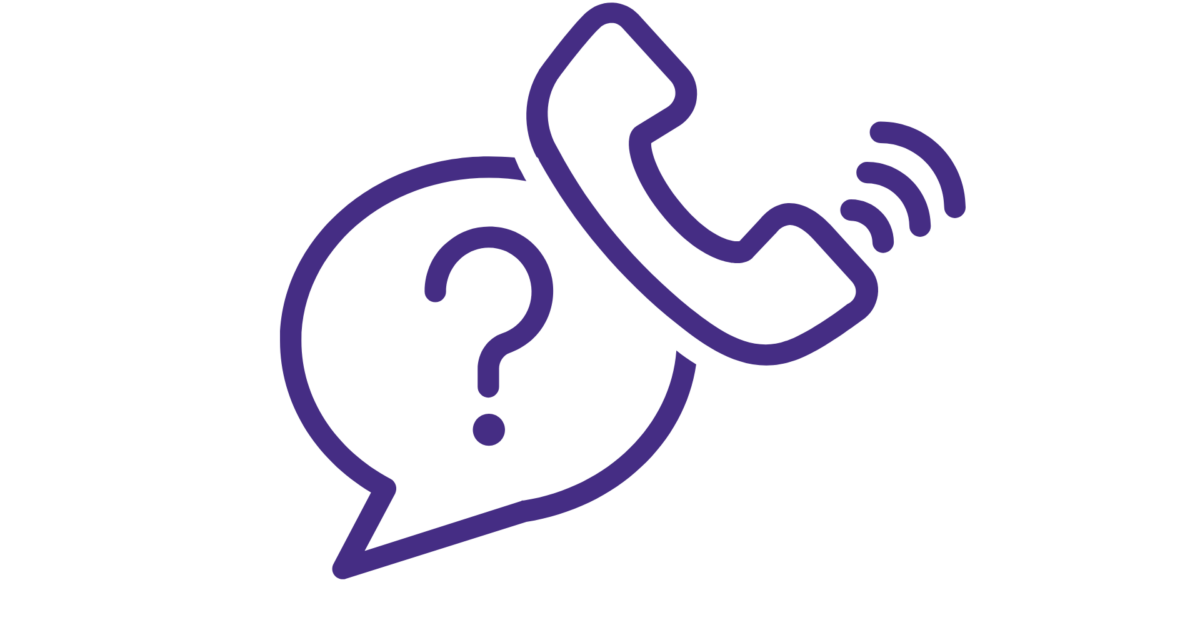 A telephone and a speech bubble with a question mark are in the image.