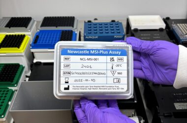 The MSI kit with the liquid handler. There is a label placed on top with all the necessary information detailed.