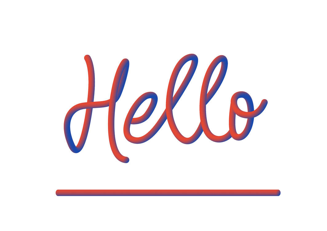 The word hello in red and blue writing and underlined in a graphic.