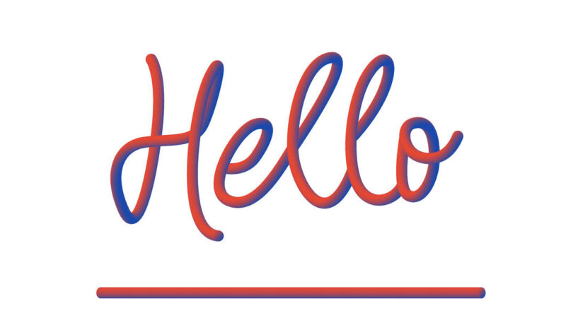 The image is of the word hello in red and blue writing.