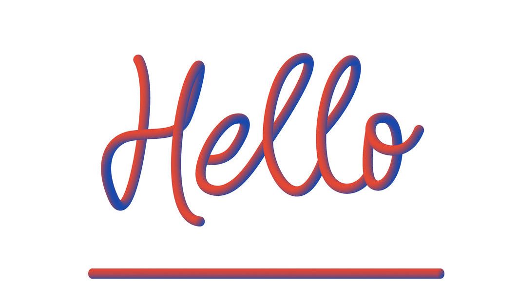 The image is of the word hello in red and blue writing.